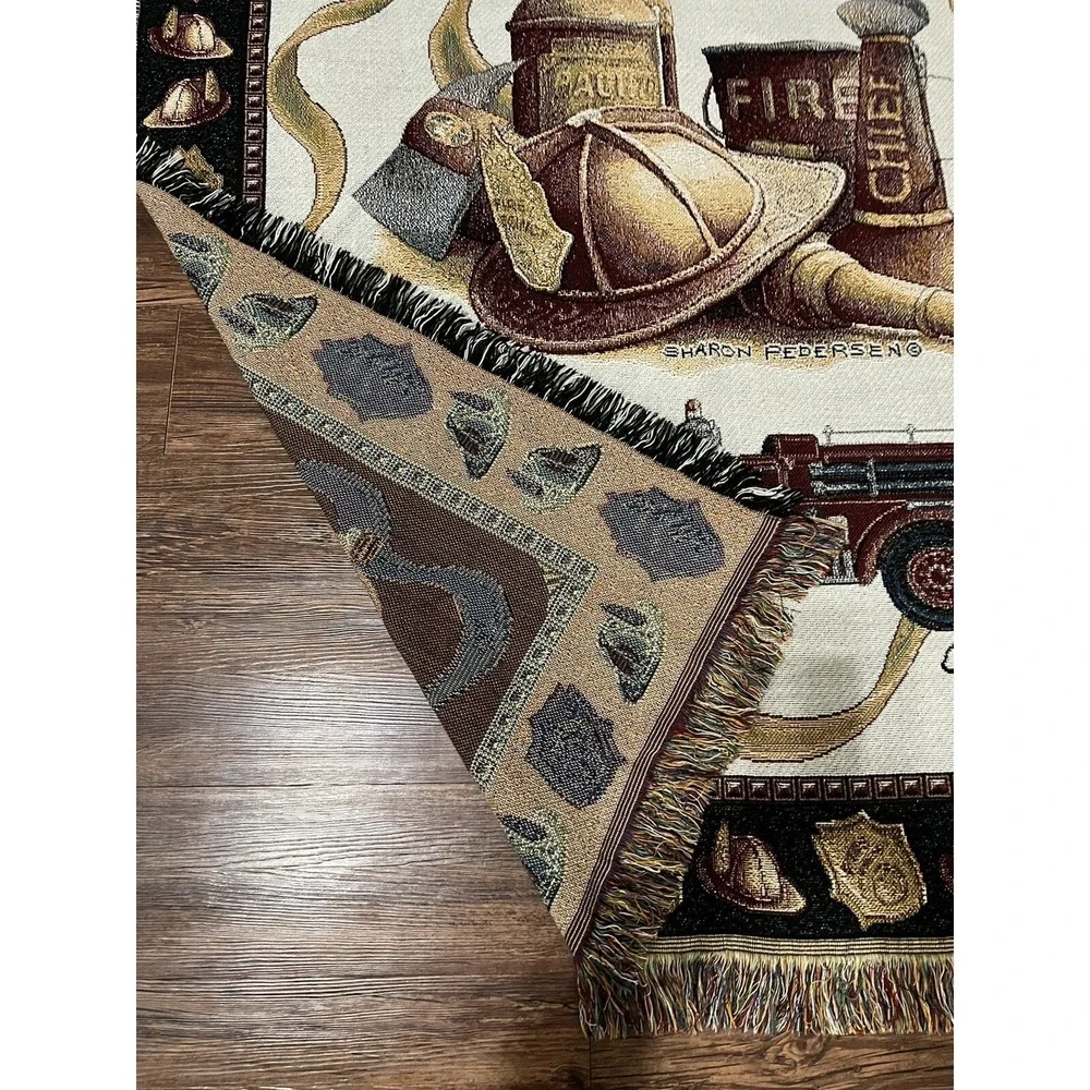 Sharon Pedersen Fire Chief Tapestry Throw Blanket‎ 48 X 58 Firemen Engine Dept